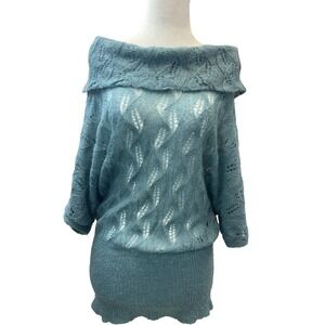 Maurices Sweater Womens Large Blue Off Shoulder Open Knit Sheer Cozy Boho Street